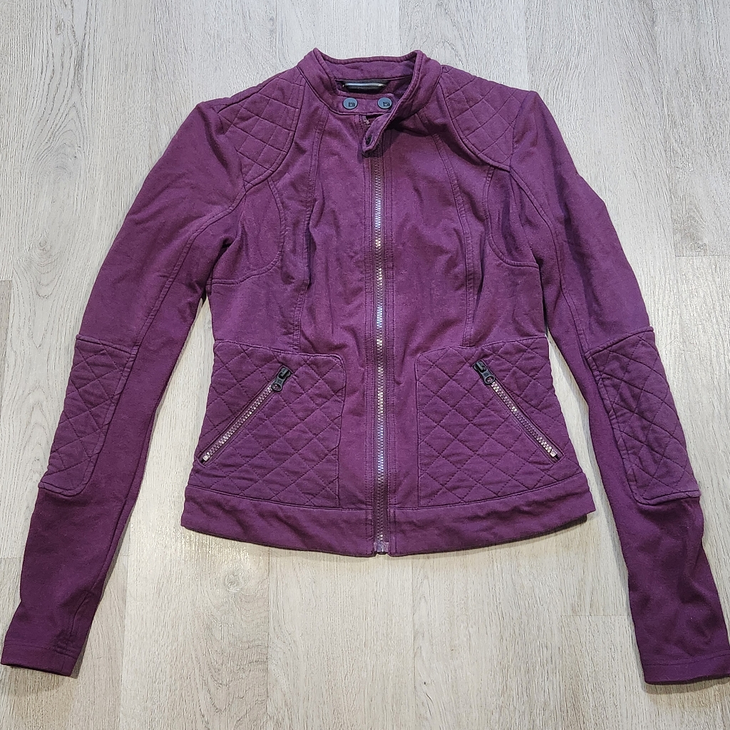 Blanc Noir Women Moto Zip Up Jacket Sz Small Wine Purple Quilted Punk Zipper